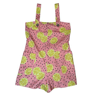 Anthropologie Hutch Lemon Fruit Short Overalls Shortalls Romper‎ XS Pink Yellow